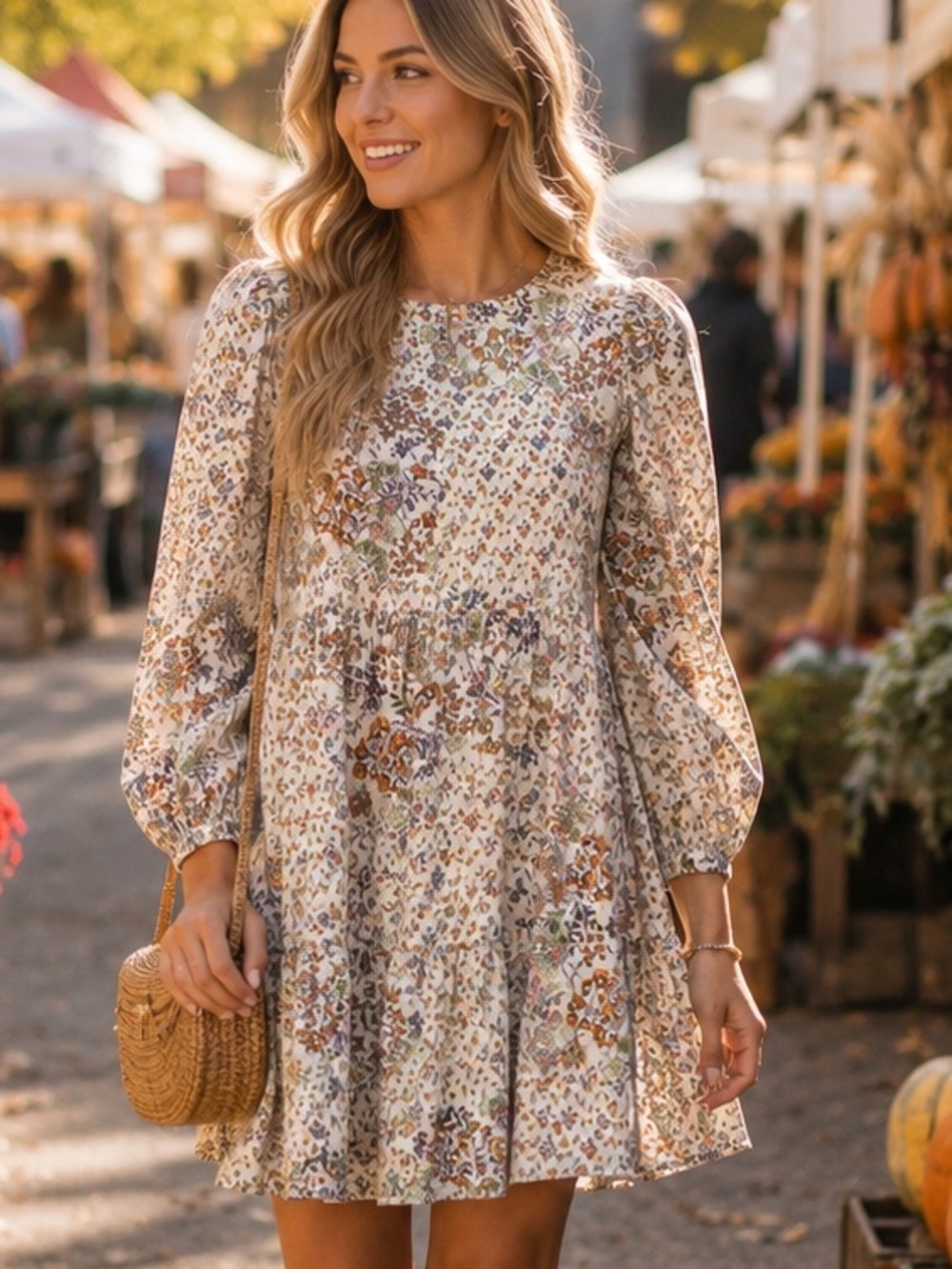 Olivaceous Floral 100% Cotton Babydoll Dress Size Small NWOT Boho Mini Dress